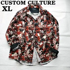 【情熱のボタニカル】CUSTOM CULTURE カスタムカルチャー 花柄 長袖シャツ 4(XL) 茶/黒 メンズ/レーヨン/日本製/大きいサイズのサムネイル