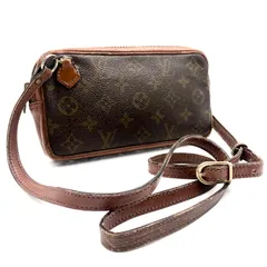 ■鑑定済み■希少ヴィンテージYKKファスナー■LOUIS VUITTON ルイヴィトン　モノグラム　ポシェットスポーツPM ショルダーバッグ(ロングショルダーに交換品) 斜めがけ　クロスボディ　PVC×レザー(豚革　ピッグスキン) フランス製　ブラウン