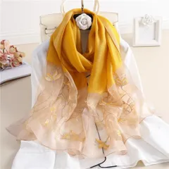 ☆ マスタード ☆ ストール 花柄刺繍 大判 mmsl227k ストール 大判 刺? レディース ショール 大判ストール スカーフ ウール シルク 花 フラワー 花柄 冷房対策 エレガント 上品 おしゃれ オシャレ ギフト 贈り物 花柄刺繍 春 夏 春夏