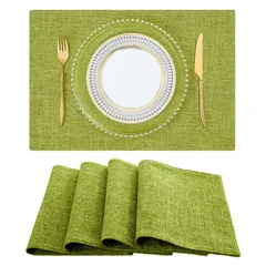 【新着商品】ランチョンマット 和風 テーブルマット 布製 綿麻マット 30x45cm長方形 二層生地縫製 無地 食卓飾り 柔軟性 断熱 滑り止め お手入れ簡単 丸洗い 雰囲気 キッチン 家庭用 レストラン用 プレースマット (グリーン 4枚セット)