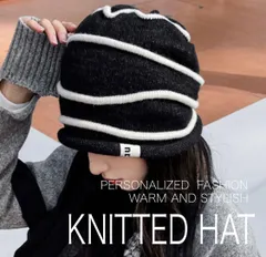 ニット帽 ビーニー ニットキャップ ストライプ柄 メンズ レディース 男女兼用 厚手 防寒 シンプル お洒落 ブラック