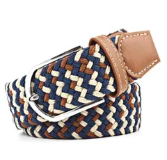 【ネイビー×ベージュ×ブラウン】ベルト メッシュベルト ゴムメッシュベルト 穴なし メンズ レディース おしゃれ 編み込み 編み込みベルト ゴムベルト 無段階 サイズフリー ストレッチ ミックスカラー スポーツ ゴルフ カジュアル 太 紳士 送料無料 ギフト