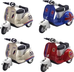 Famimueno スクーター ノスタルジック レトロ クラシック ダイキャスト ディスプレイ ミニ ジオラマ( 白2個、青1個、赤1個/計4個セット)