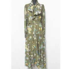 未使用 24AW GRACE CONTINENTAL グレースコンチネンタル フラワープリントボウタイ付ワンピース ロングドレス 0124331101 36 ブラウン レディース 古着 中古 USED