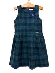 【中古】miki HOUSE ミキハウス　チェック柄　グリーン　130cm　綿100％　ノースリーブワンピース＿S28＿セルモアから出品＿s-0899-r28