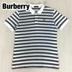 Burberry BLACK LABEL バーバリー ブラックレーベル 半袖ポロシャツ サイズ3 ボーダー グレー× ホワイト 刺繍 ホースロゴ 三陽商会 着丈71cm 肩幅44cm 身幅49cm 袖丈21cm【古着】