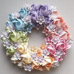 折り紙リース フラワーリース 折り紙 花 パステルカラー ハンドメイド インテリア 雑貨 飾り