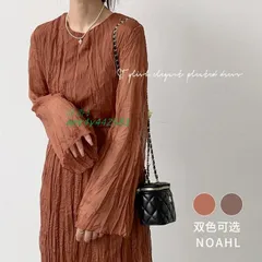 ロングワンピース レディース 裏地付き プリーツワンピース 体型カバー マキシ丈 クルーネック カジュアル ウエストゴム シンプル 長袖 ant4y442581