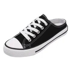 [ジーティアモ] かかとなし スニーカー レディース スリッポン ローファー キャンパス シューズ ひも レースアップ 通気性 軽量 すりっぽん 黒 くろ ブラック くつ 靴 踵 なし 春 夏 ロング シーズン かわいい 可愛 [ブラック] [24.5 cm]