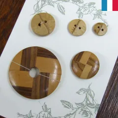 フランス製ナチュラルウッドボタン5pcsセット【台紙汚れ有 c_set107】