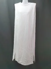 ◇ nano universe Uネック スリット ストレッチ シンプル ノースリーブ ひざ丈 ワンピース サイズ1 ホワイト レディース E  【1307260012941】