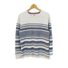 トミージーンズ セーター トップス 長袖 クルーネック コットンニット ボーダー柄 メンズ Mサイズ ベージュ×青 TOMMY JEANS 【中古】