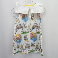 ◇ ⊂ graniph おさるのジョージ キッズ 子供服 ノースリーブ ワンピース サイズ90 オフホワイト系 マルチ 女の子 E  【1506180000049】