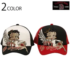 THE BRAVEMAN × BETTY BOOP エンジェル ベティ 刺繍 ツイルメッシュキャップ （ BBB-2526 ） 定形外郵便 対応 ブレイブマン BETTY BOOP メッシュ キャップ 帽子 バイカー ベティ ブープ エンジェル 天使 羽 刺繍