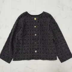 BEARDSLEY　ビアズリー　リバーシブル　レース　麻　ノーカラージャケット　ビジューボタン　黒　グレー　ガリャルダガランテ