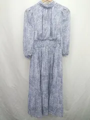 ◇ ⊂ マイストラーダ 総柄 長袖 ロング スタンドカラー総柄プリーツワンピース サイズ36 ライトブルー系 レディース E  【1507250010616】