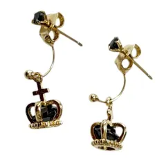 ゆれるピアス 王冠 クラウン オニキス ゴールドカラー スタッズピアス レディース アクセサリー シンプル おしゃれ 未使用 美品 ギフト プレゼント カジュアル フォーマル対応 個性派 ファッション小物