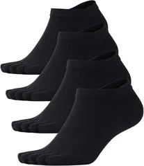 PIENILO 五本指ソックス メンズ くるぶし 5本指 靴下 かかと付き ショート 4足セット(黒4足,  25.0-27.0 cm)