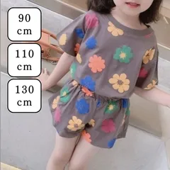 新品　韓国風　セットアップ　上下セット　花柄　半袖　短パン　ショートパンツ　ルームウェア　部屋着　キッズ　ベビー　子供　男の子　女の子　ジュニア　90　110　130　グレー