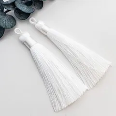 【4個】タッセル ロング ホワイト ポリエステル糸 糸タッセル ピアスやチャーム作りなどに ta089