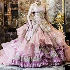 stella de libero ステラ デ リベロ 国産高級ドレス 結婚式 二次会 前撮り フォトウェディング パーティー 希少 豪華  7号 Sサイズ   ゴージャス 華やか モーヴピンク くすみピンク ゴールドレース  舞台衣装 演奏会