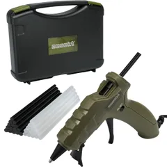 新品 強力グルーガンセット AC100V/50W [ネセクト] 専用収納ケース グルースティック白&黒 30本付 DIY[日本国内企画品] (オリーブグリーン)