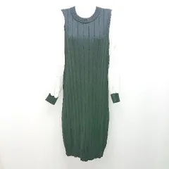 ◇ JUNOAH ドッキング ニット スリムフィット リブ 異素材 長袖 膝丈 ワンピース サイズL ブラック/ホワイト レディース E 1306260030481のサムネイル