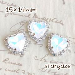 【 3個 】 15×14mm ガラス製 ハート センターパーツ ストーン ビジュー カボション ホワイトオパール×シルバー