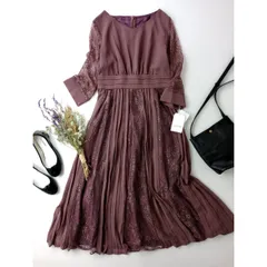 新品 定価14960円 Dorry Doll ドリードール Luxe brille リュクスブリエ レース 切り替え プリーツ ドレス ワンピース ロング L パープル ピンク系 (93Y＋3345)26H