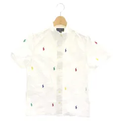 ラルフローレン RALPH LAUREN シャツ 半袖 前開き ロゴ刺繍 コットン 14-16 160 白 マルチカラー ホワイト /NR