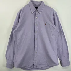 古着 ラルフローレン RALPH LAUREN 長袖シャツ ボタンダウン ロゴ刺繍 ワンポイント L  パープル 無地 メンズ