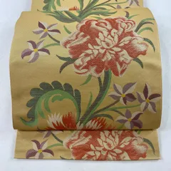 織悦　袋帯　全通　唐花模様　花模様　金糸　着物　044a p 白地桐の花唐花模様金糸袋帯着物 014a p