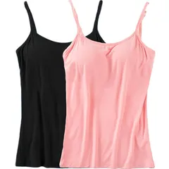 【新品】 [T WILKER] カップ付きキャミソール 2セット 冷感 さらさら生地 インナー トップス 肩紐調節可 吸汗 肌優しい ブラトップ (ブラック＋ピンク, L) 0