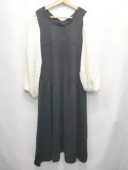 ◇ Θ un dix cors アンディコール 異素材 長袖 ロング丈 フレア ワンピース サイズF ブラック系 レディース E  【1507160002657】