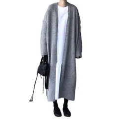 Free Size_グレー [MEME XTRA] ロングカーデ レディース ニット カーディガン ニットカーディガン Vネック ドロップ ショルダー 羽織り セーター ボタンなし 秋 冬 長袖 ゆったり 大きいサイズ やわらか 秋服 アウター 可愛い トップ