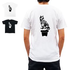 Tシャツ 半袖 カットソー トップス メンズ レディース ユニセックス オシャレ 花柄 猫 CAT ワンポイント 植木鉢フラワーキャット S/S TEE ブラック 黒 SKFN-BLK