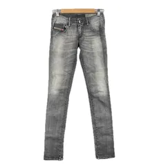 美品 DIESEL ディーゼル ブランドロゴ オールシーズン スキニーデニム コットンデニム グレー レディース 25 ダメージデニム【古着】【中古】【送料無料】