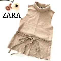 ZARA ザラ　ノースリーブニット　タートルネック　ドローストリング　ベージュ　Sサイズ