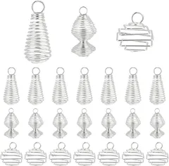 PH PandaHall 60個入り ケージ チャーム 3種 ばねかご ペンダント アクセサリー 透かし彫りデザイン ロケット スパイラル ビーズ ネックレス イヤリング ジュエリー クラフト手芸 手作りセット DIY飾り物( シルバー)