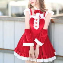ロリータ ウサ耳 バニーガール サンタクロース クリスマス 赤 コスプレ レディース ワンピース スカート フリル カチューシャ 仮装 ベルベット ベロア 可愛い 人気 L