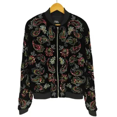 ザラ ZARA ペイズリー柄 フラワー スパンコール 刺繍 ベロア ジップアップ ブルゾン ジャケット メンズ import：L 