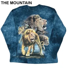 THE MOUNTAIN アニマル プリント ライオン ビッグプリント タイダイ 青 長袖カットソー ロングスリーブ Tシャツ Lサイズ