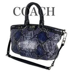 m96 COACH コーチ クロコ型押し ハンドバッグ ショルダーバッグ 2way セミショルダー パイソン柄 ブルー ネイビー レザー 19633