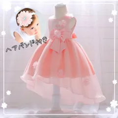 お花ヘアバンド＆ドレスセット★ 大人気　ベビードレス　女の子ドレス　セレモニー　百日祝い　お食い初め　ワンピース　リングガール　フラワーガール