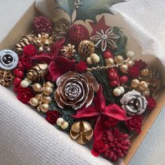 ドライフラワー ドライ ナッツ 木の実 詰め合わせ セットˎˊ˗ クリスマス　クリスマスBOX  クリスマスレッド　スギ　ヒイラギ　　No.43