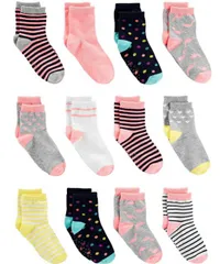 カーターズ  女の子  靴下 ソックス 12足セット 子供 滑り止めソール付き 靴下 キッズ ベビー  クルー丈 ミドル丈 ソックス キッズ靴下 子供用靴下 12足 子供 キッズソックス 夏 くつ下 コットン 綿