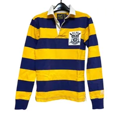 Z1352 Rugby by RALPH LAUREN ポロラルフローレン 綿100 長袖 ポロシャツ ラガーシャツ ネイビー イエロー メンズ XSサイズ