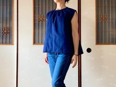 藍染　ノースリーブブラウス