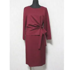 美品 green label relaxing グリンレーベルリラクシング D サイド リボン ぺプラムスソ ワンピース ミディドレス 3526-162-2311 ボルドー レディース 古着 中古 USED