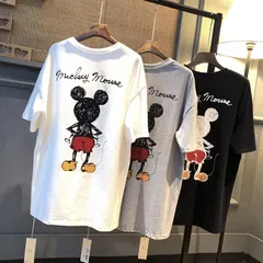 Tシャツ レディース ディズニー ミッキーマウス ミッキー柄 半袖 トップス ゆるTシャツ 丸首 ロング丈 大きいサイズ カジュアル 夏物#cupload251427